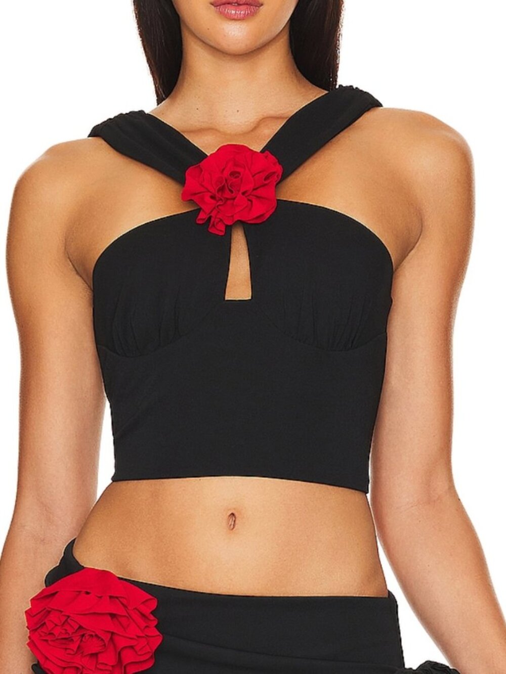 NBD Esmeralda Crop Top Black with Red Flower